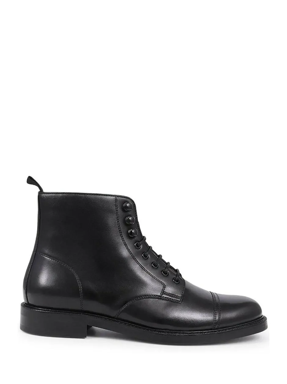 Jones Bootmaker Finch Leather Lace-Up Boots Black New