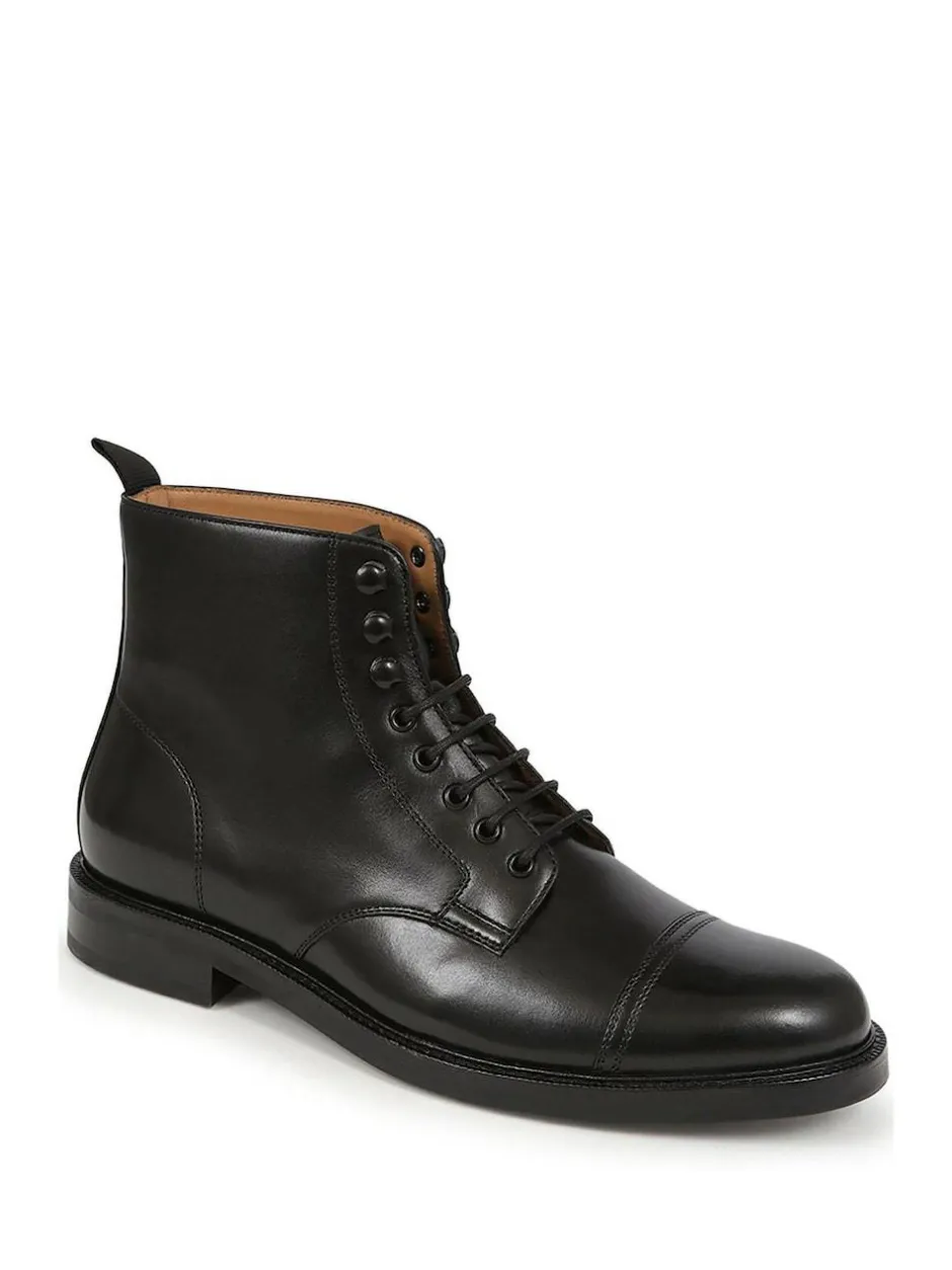 Jones Bootmaker Finch Leather Lace-Up Boots Black New
