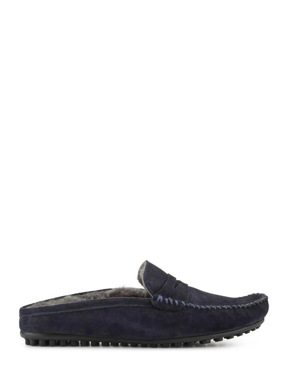 Jones Bootmaker Zap Leather Mule Slippers Blue Discount