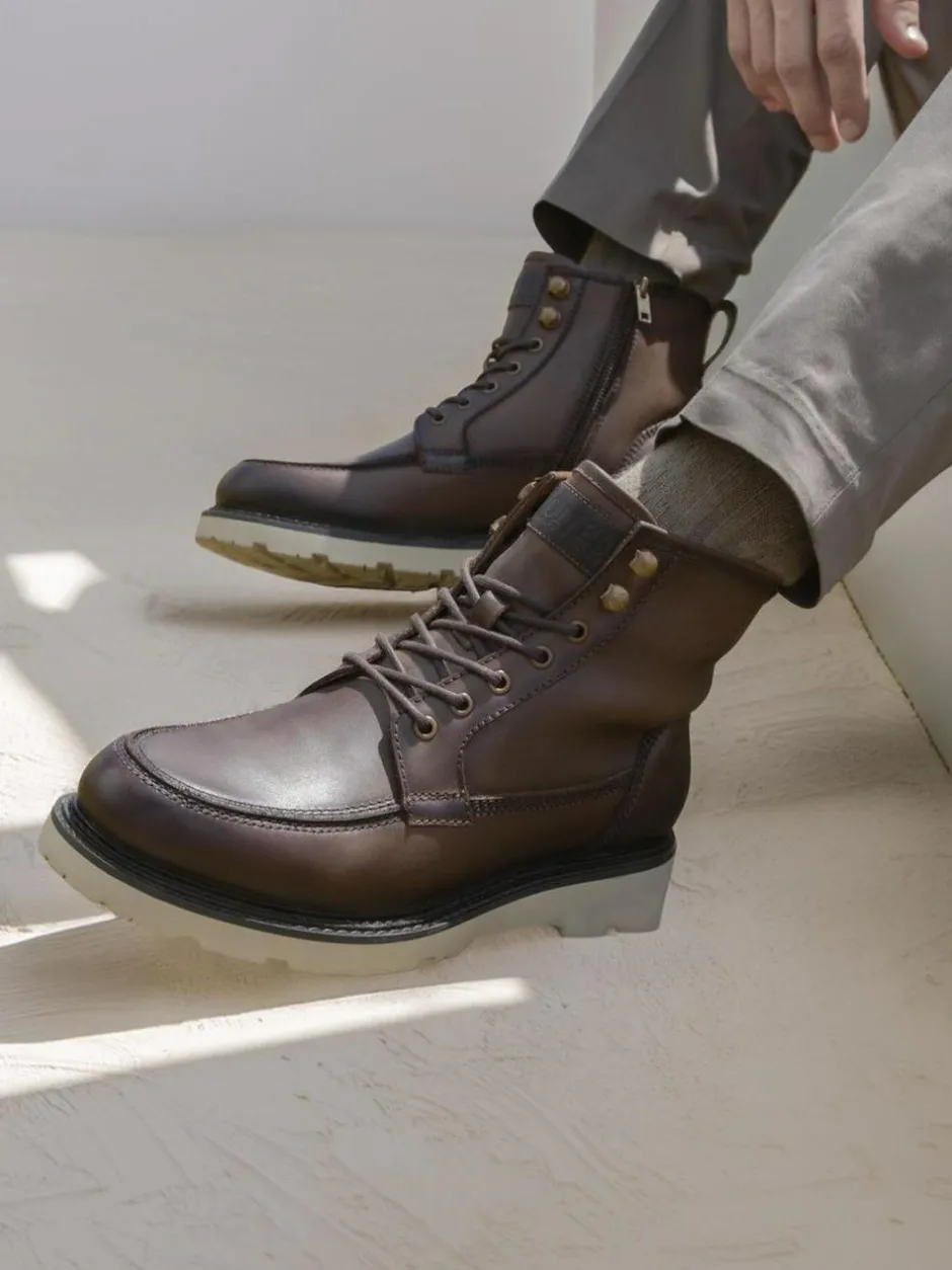 Jones Bootmaker Essex Chunky Leather Boots Brown New