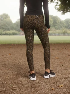 Next Outdoor Fleece Lined Warm Handle Leggings Khaki Animal Print Sale