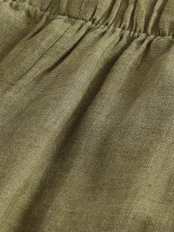 Next Khaki Green 100% Linen Premium Wide Leg Trousers Discount