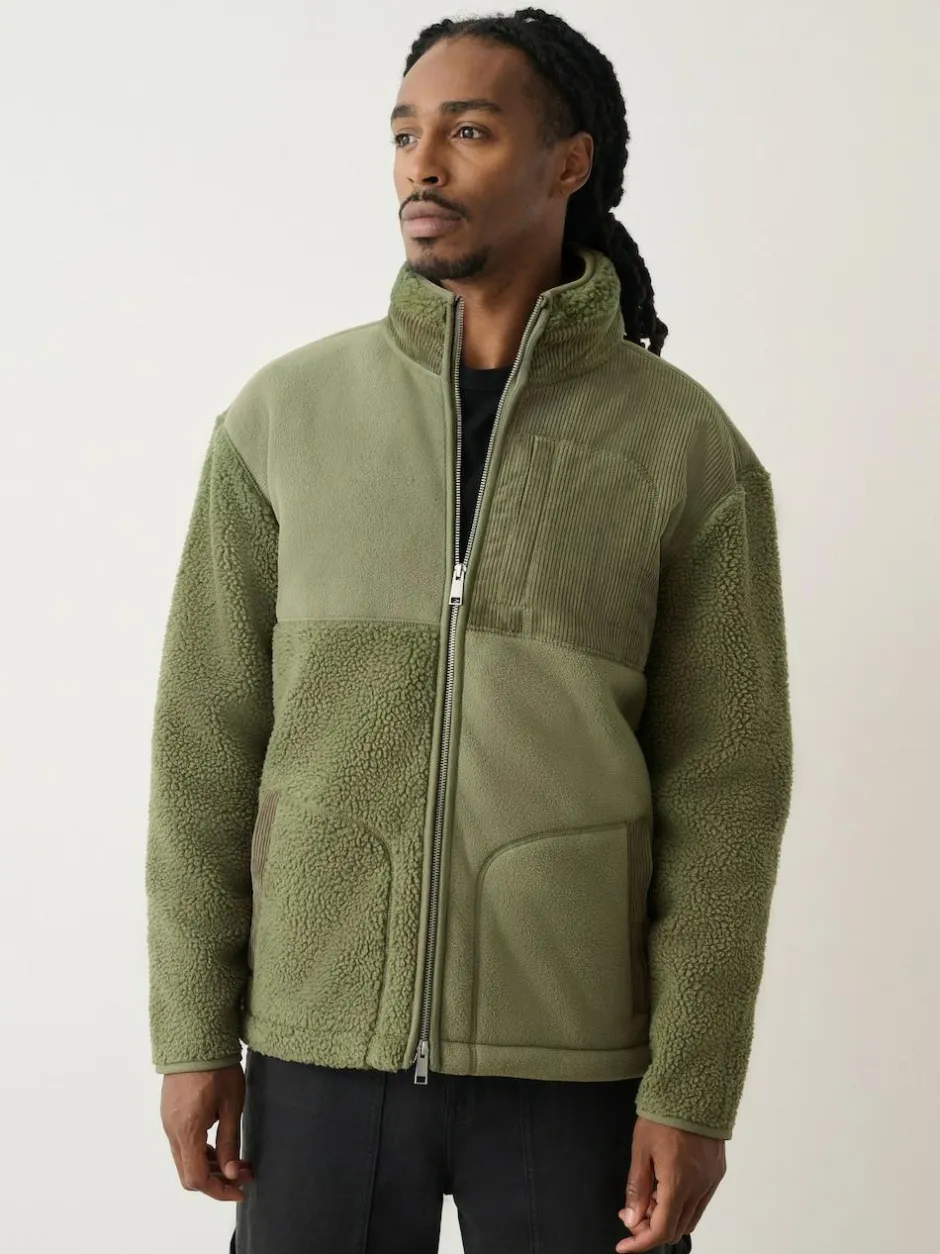 Next Cord Block Zip Through Funnel Fleece Khaki Green Online
