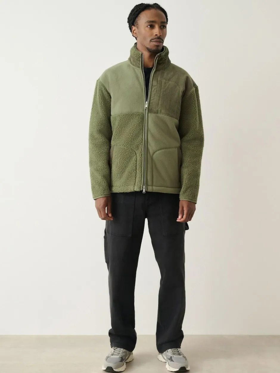 Next Cord Block Zip Through Funnel Fleece Khaki Green Online