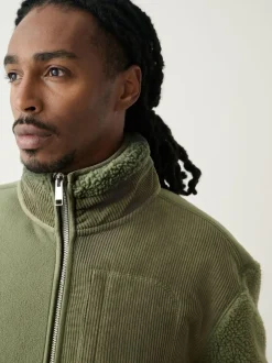Next Cord Block Zip Through Funnel Fleece Khaki Green Online