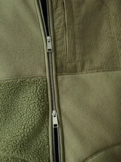 Next Cord Block Zip Through Funnel Fleece Khaki Green Online
