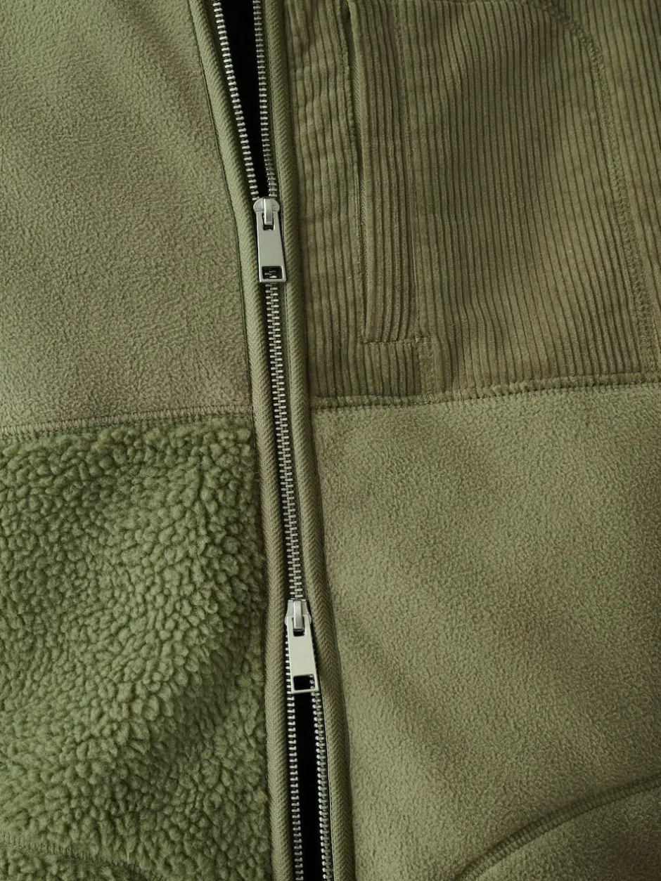 Next Cord Block Zip Through Funnel Fleece Khaki Green Online