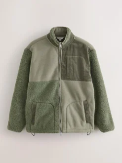 Next Cord Block Zip Through Funnel Fleece Khaki Green Online