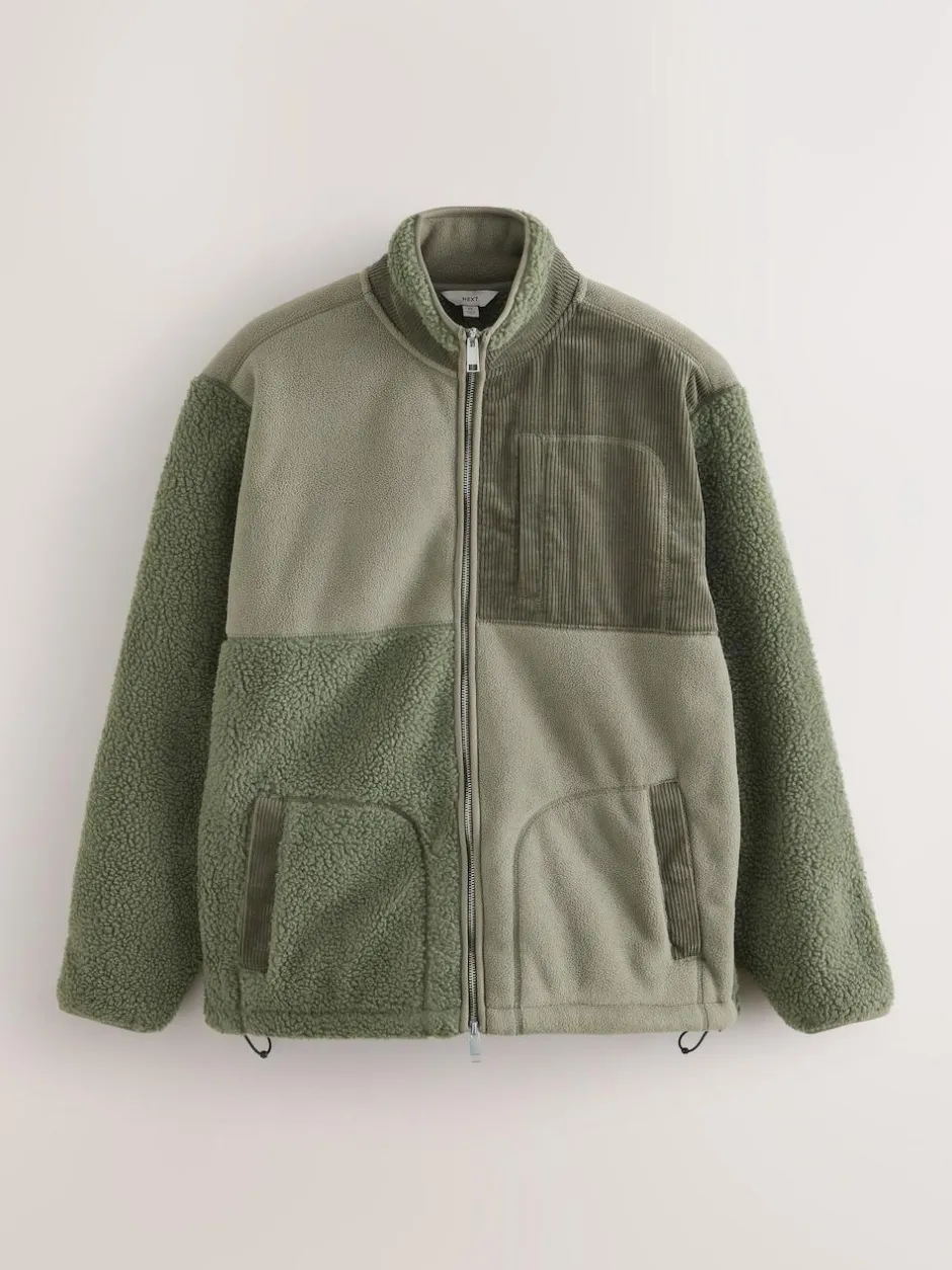 Next Cord Block Zip Through Funnel Fleece Khaki Green Online