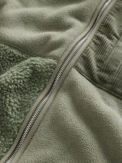 Next Cord Block Zip Through Funnel Fleece Khaki Green Online