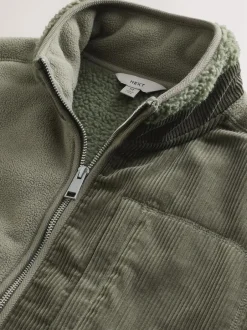 Next Cord Block Zip Through Funnel Fleece Khaki Green Online