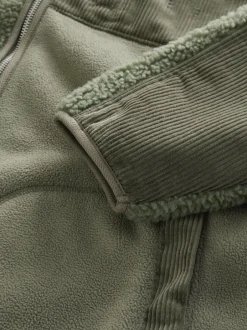 Next Cord Block Zip Through Funnel Fleece Khaki Green Online