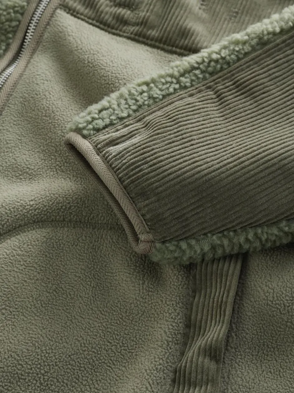 Next Cord Block Zip Through Funnel Fleece Khaki Green Online