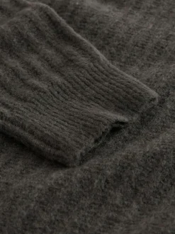 Next Cosy Rib Knit Long Sleeve Polo Shirt with Wool Khaki Green
