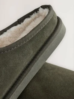Next Faux Fur Lined Signature Suede Mule Slippers Khaki Green Discount