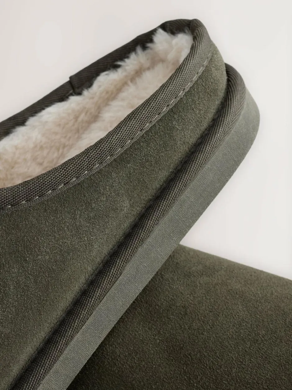 Next Faux Fur Lined Signature Suede Mule Slippers Khaki Green Discount