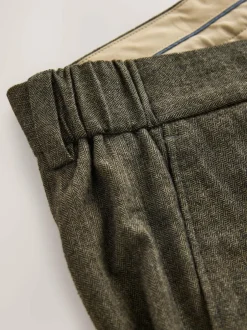 Next Regular Fit Smart Brushed Cotton Trousers Khaki Green Herringbone Clearance