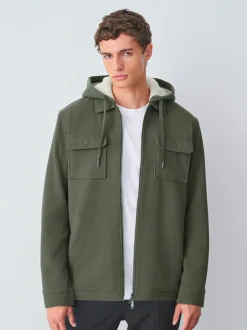 Next Hooded Borg Fleece Lined Shacket Khaki Green Hot