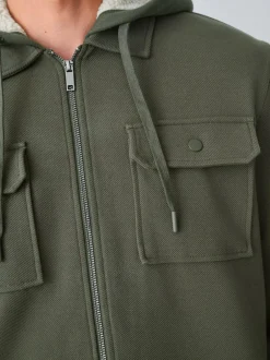 Next Hooded Borg Fleece Lined Shacket Khaki Green Hot