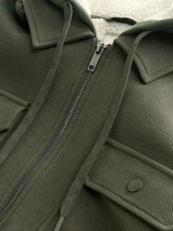 Next Hooded Borg Fleece Lined Shacket Khaki Green Hot