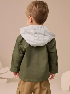 Next Khaki Green Hooded Overshirt and T-Shirt Set 2 Piece (3mths-7yrs) Hot