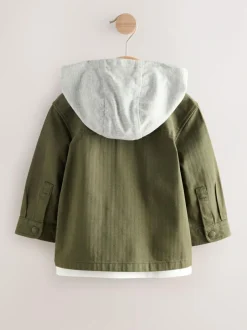 Next Khaki Green Hooded Overshirt and T-Shirt Set 2 Piece (3mths-7yrs) Hot