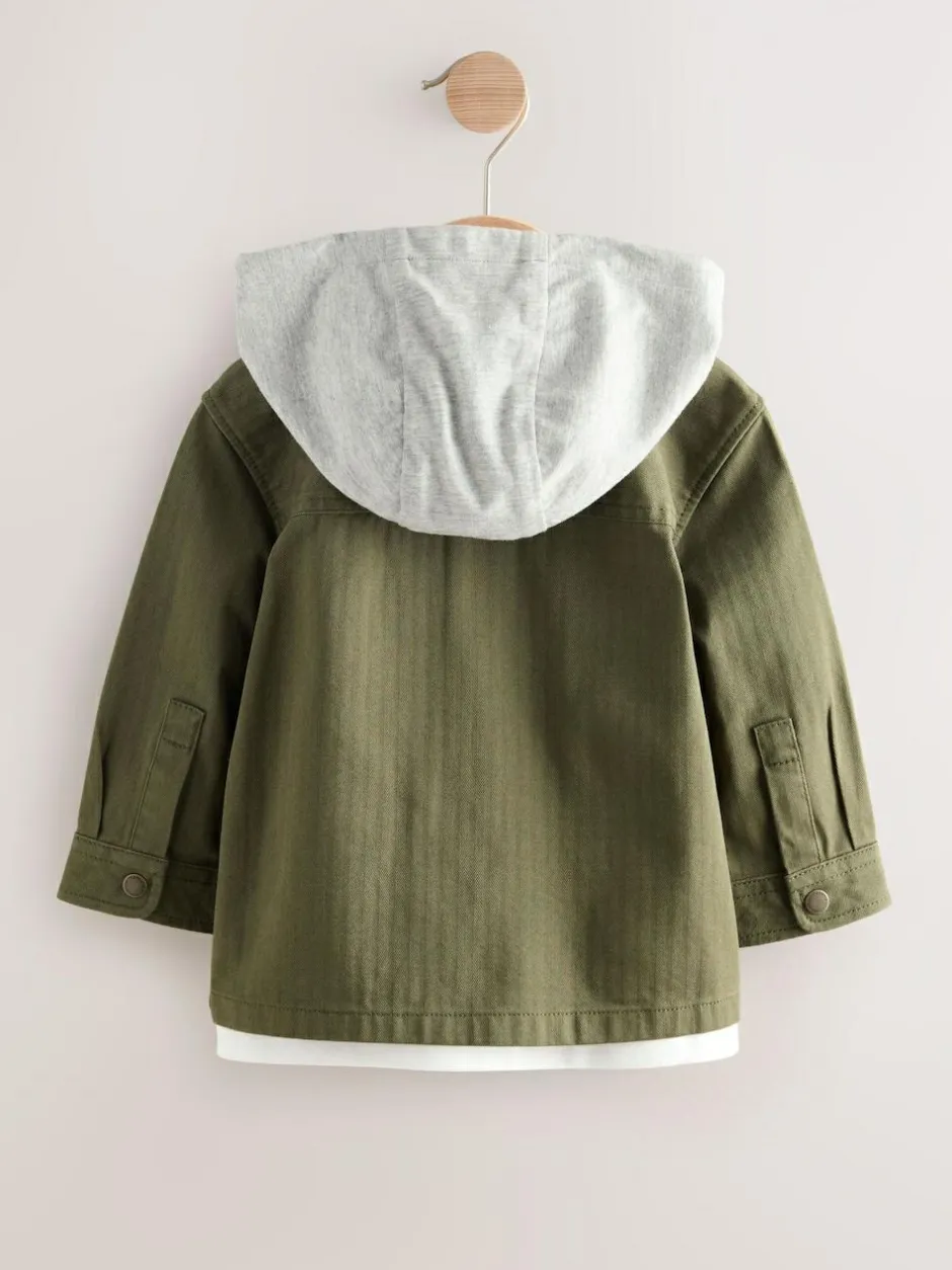 Next Khaki Green Hooded Overshirt and T-Shirt Set 2 Piece (3mths-7yrs) Hot