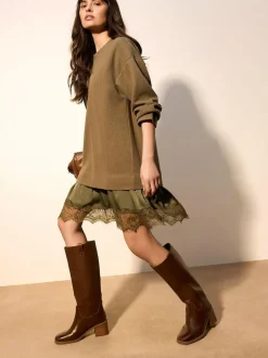 Next 2-In-1 Soft Touch Jumper Lace Skirt Khaki Green Hot