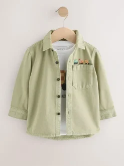 Next Long Sleeve Shirt and T-Shirt Set (3mths-7yrs) Khaki Green Discount