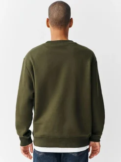 Next Khaki Green Regular Fit Heavyweight Cotton Rich Crew Neck Sweatshirt Best