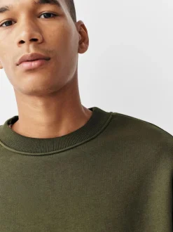 Next Khaki Green Regular Fit Heavyweight Cotton Rich Crew Neck Sweatshirt Best