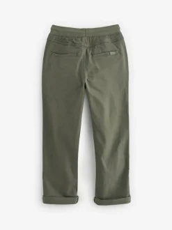 Next Regular Fit Rib Waist Pull-On Trousers (3-16yrs) Khaki Green Clearance