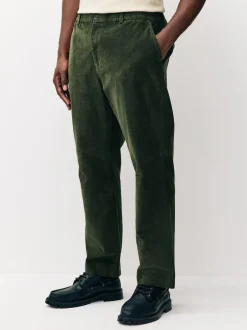 Next Regular Fit Smart Cotton Rich Corduroy Elasticated Waistband Trousers Khaki Green Discount