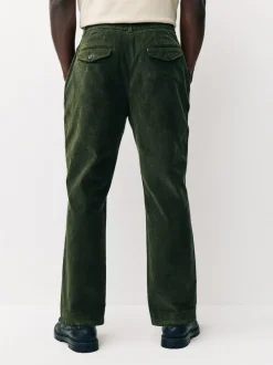 Next Regular Fit Smart Cotton Rich Corduroy Elasticated Waistband Trousers Khaki Green Discount
