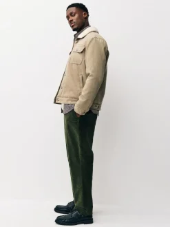 Next Regular Fit Smart Cotton Rich Corduroy Elasticated Waistband Trousers Khaki Green Discount