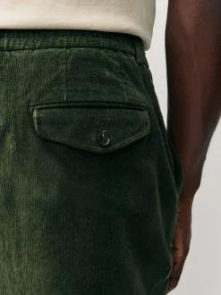 Next Regular Fit Smart Cotton Rich Corduroy Elasticated Waistband Trousers Khaki Green Discount