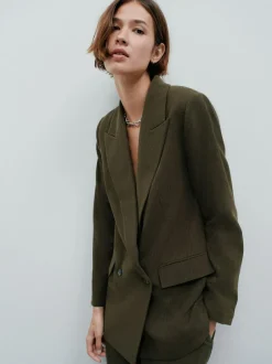 Next Khaki Green Relaxed Crosshatch Blazer Outlet