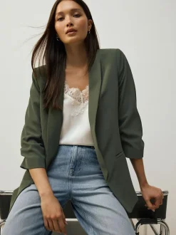 Next Khaki Green Relaxed Ruched Sleeve Blazer