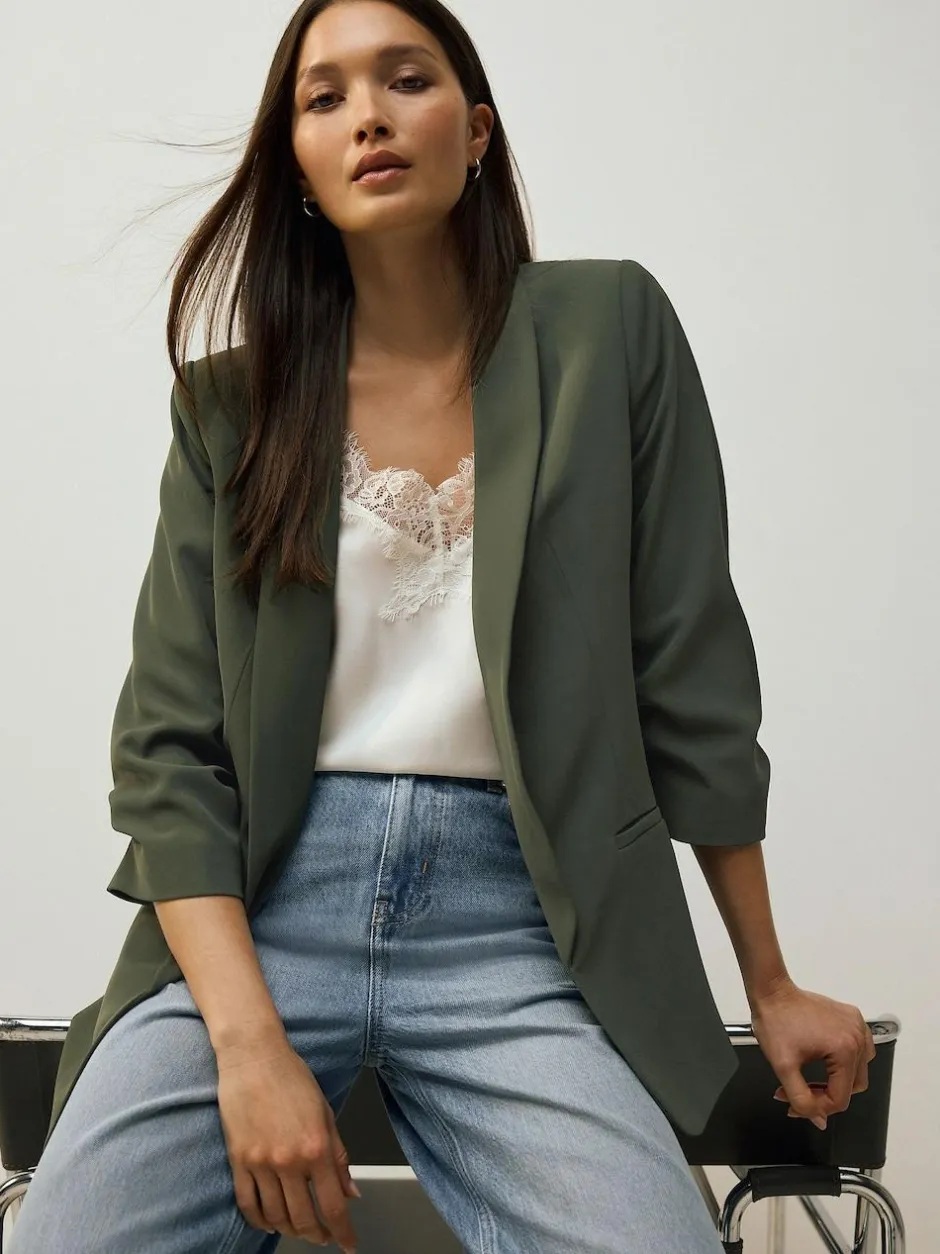Next Khaki Green Relaxed Ruched Sleeve Blazer