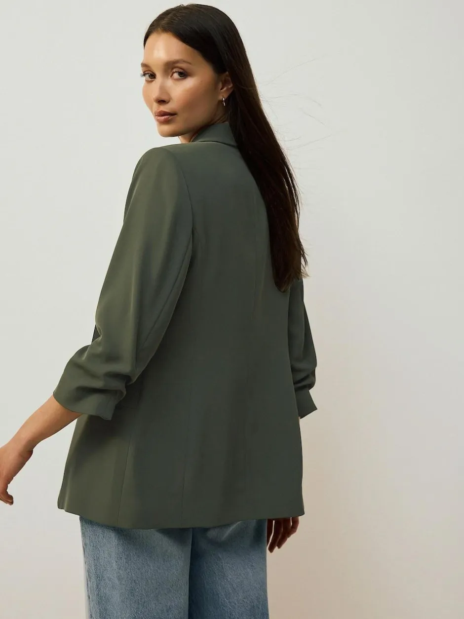 Next Khaki Green Relaxed Ruched Sleeve Blazer