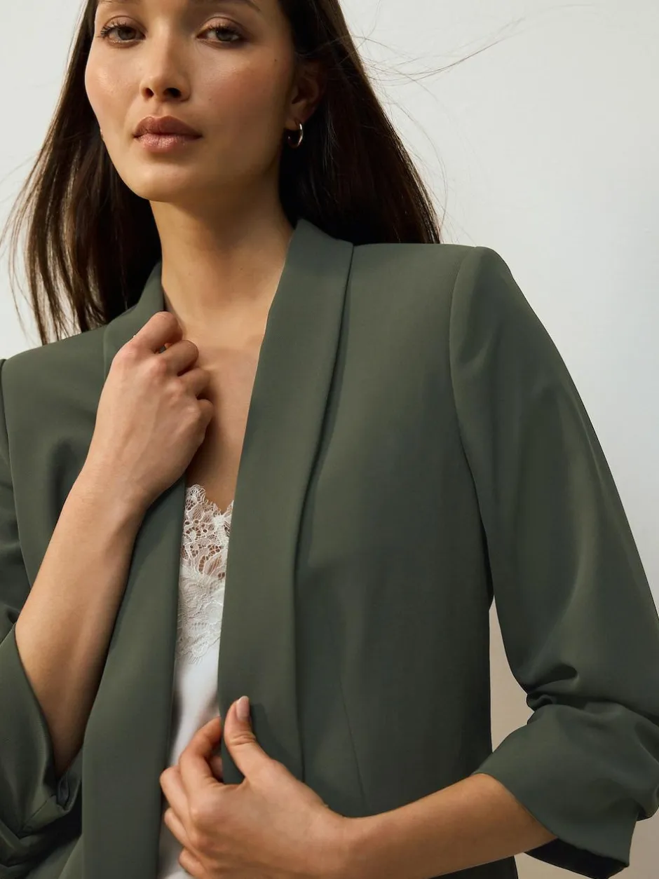Next Khaki Green Relaxed Ruched Sleeve Blazer