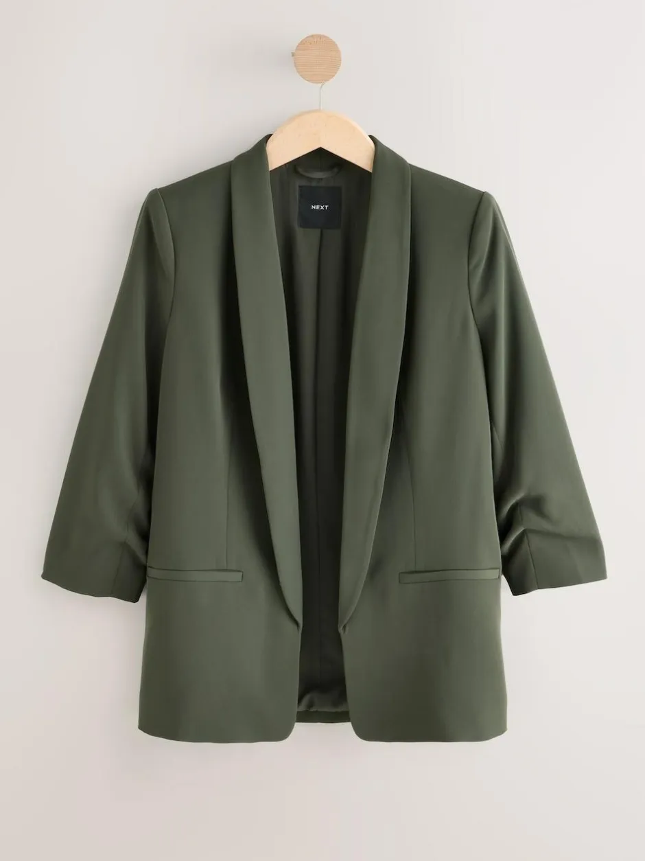 Next Khaki Green Relaxed Ruched Sleeve Blazer