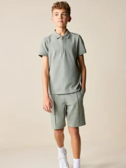 Next Short Sleeve Polo Shirt and Shorts Set (3-16yrs) Khaki Green Discount