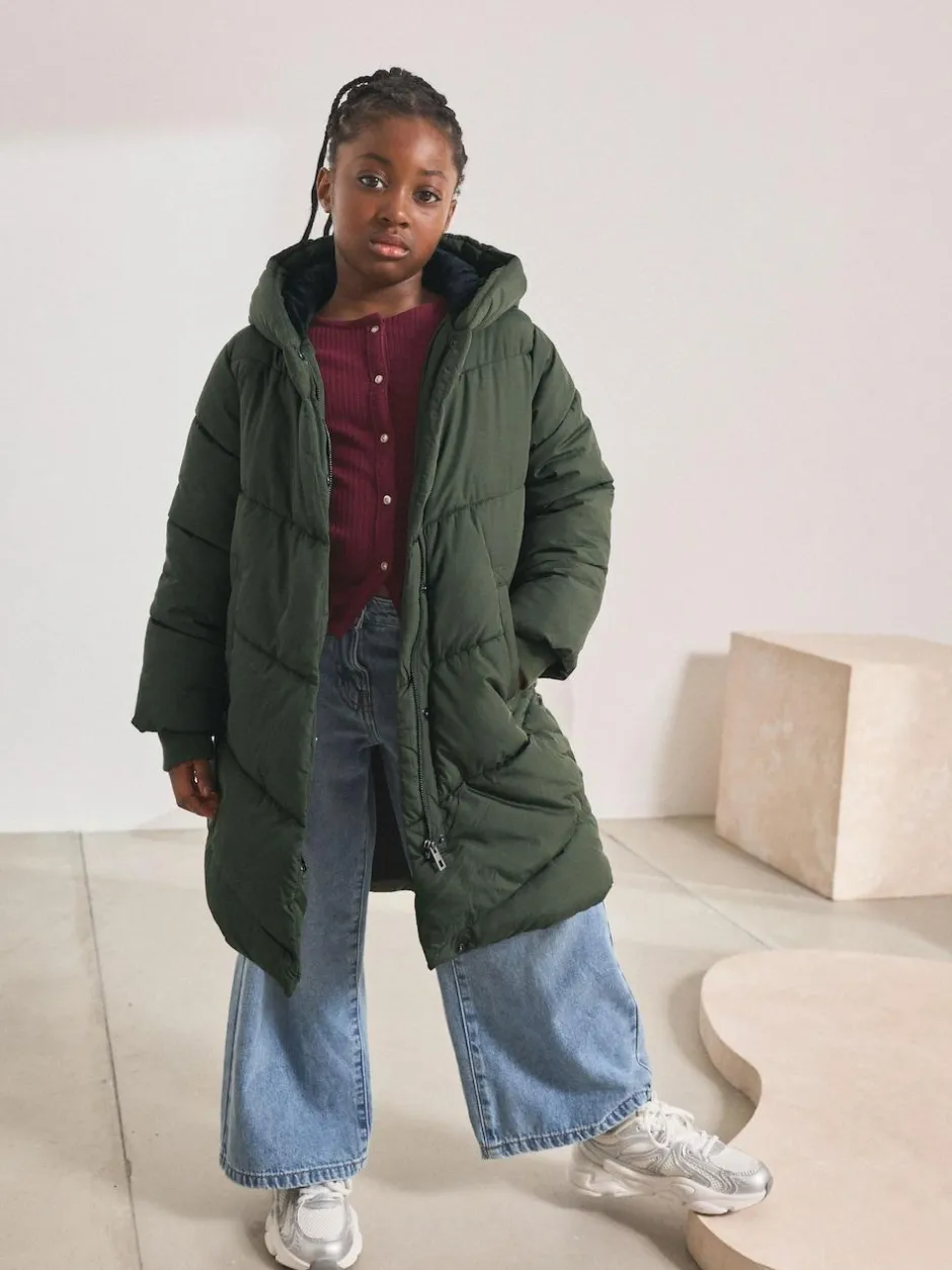 Next Shower Resistant Faux Fur Lined Hooded Padded Coat (3-16yrs) Khaki Green Hot
