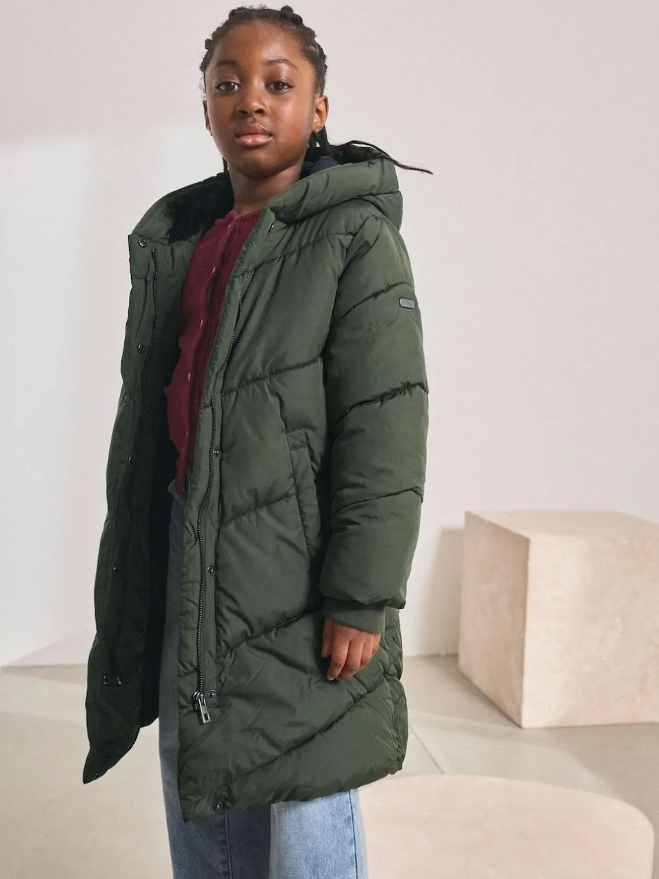 Next Shower Resistant Faux Fur Lined Hooded Padded Coat (3-16yrs) Khaki Green Hot
