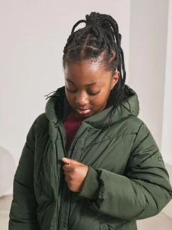Next Shower Resistant Faux Fur Lined Hooded Padded Coat (3-16yrs) Khaki Green Hot