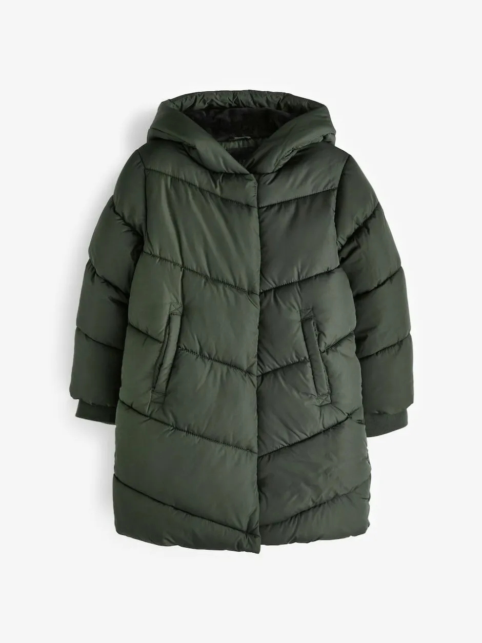 Next Shower Resistant Faux Fur Lined Hooded Padded Coat (3-16yrs) Khaki Green Hot