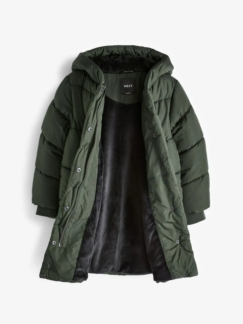 Next Shower Resistant Faux Fur Lined Hooded Padded Coat (3-16yrs) Khaki Green Hot