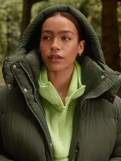 Next Shower Resistant Longline Padded Coat Khaki Green Best