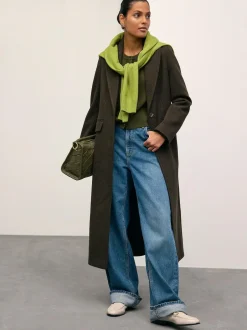 Next Khaki Green Slim Supersoft Crew Neck Cardigan with Wool Clearance